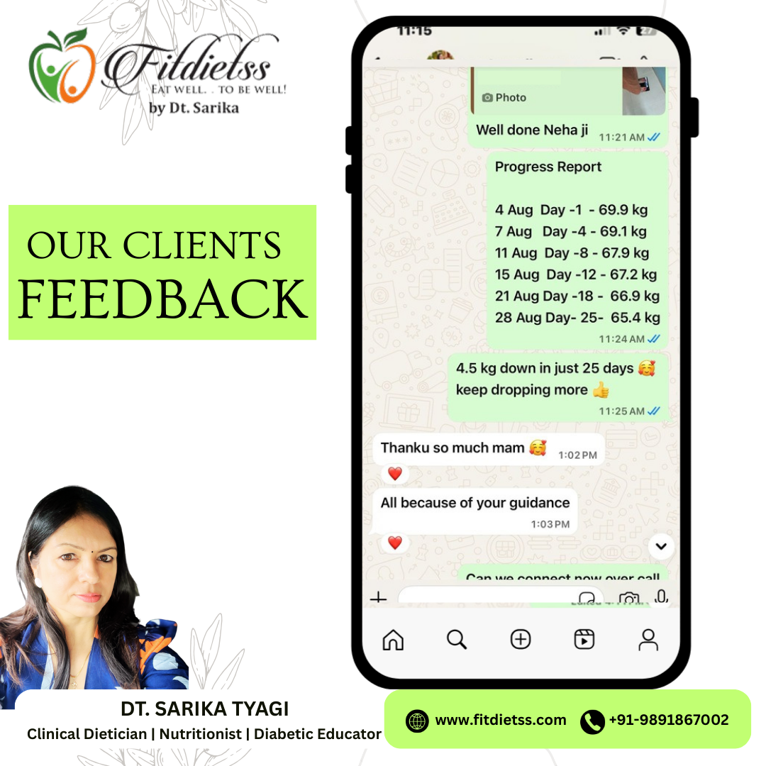 Client success message for Dt. Sarika Tyagi nutrition guidance
