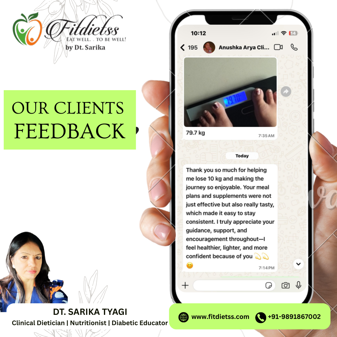 Weight loss success feedback shared by FitDietss client
